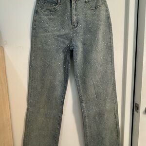 Women's blue-gray Jeans with diamond Studded Detail